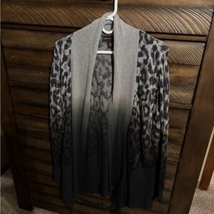 Dana Buchman Gray Leopard Cardigan